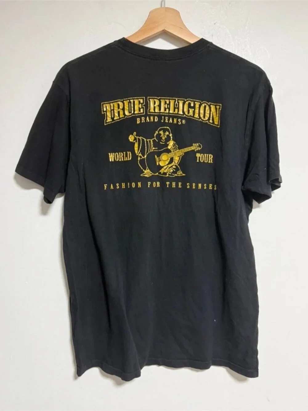 True Religion World Tour Graphic T-Shirt – Black Gold Logo Tee Size Large